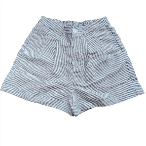 Náti Pants - Náti Pinstripe Blue And White Seersucker 100% Linen Shorts Size Small